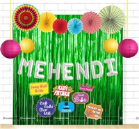 Mehendi Foil Balloon and Paper Fan Curtain Kit with Photo Props