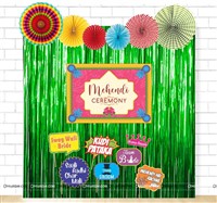 Mehendi Backdrop,Lantern and Paper Fan Curtain Kit with Photo Props