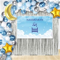 Blue Naming Ceremony Backdrop Banner Kit (Pack of 66 pcs)