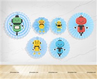 Robot Theme Paper Fan Decorations ( Pack of 6)