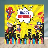 Super Hero Theme Yellow Background Backdrop, Pack of 1