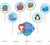 Underwater Theme Cup Cake Toppers
